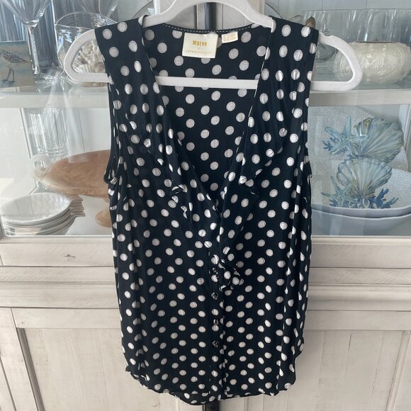 Maeve Tops - MAEVE BY ANTHROPOLOGIE BLACK WHITE POLKA DOT SLEEVELESS TOP SIZE US 4 PREOWNED